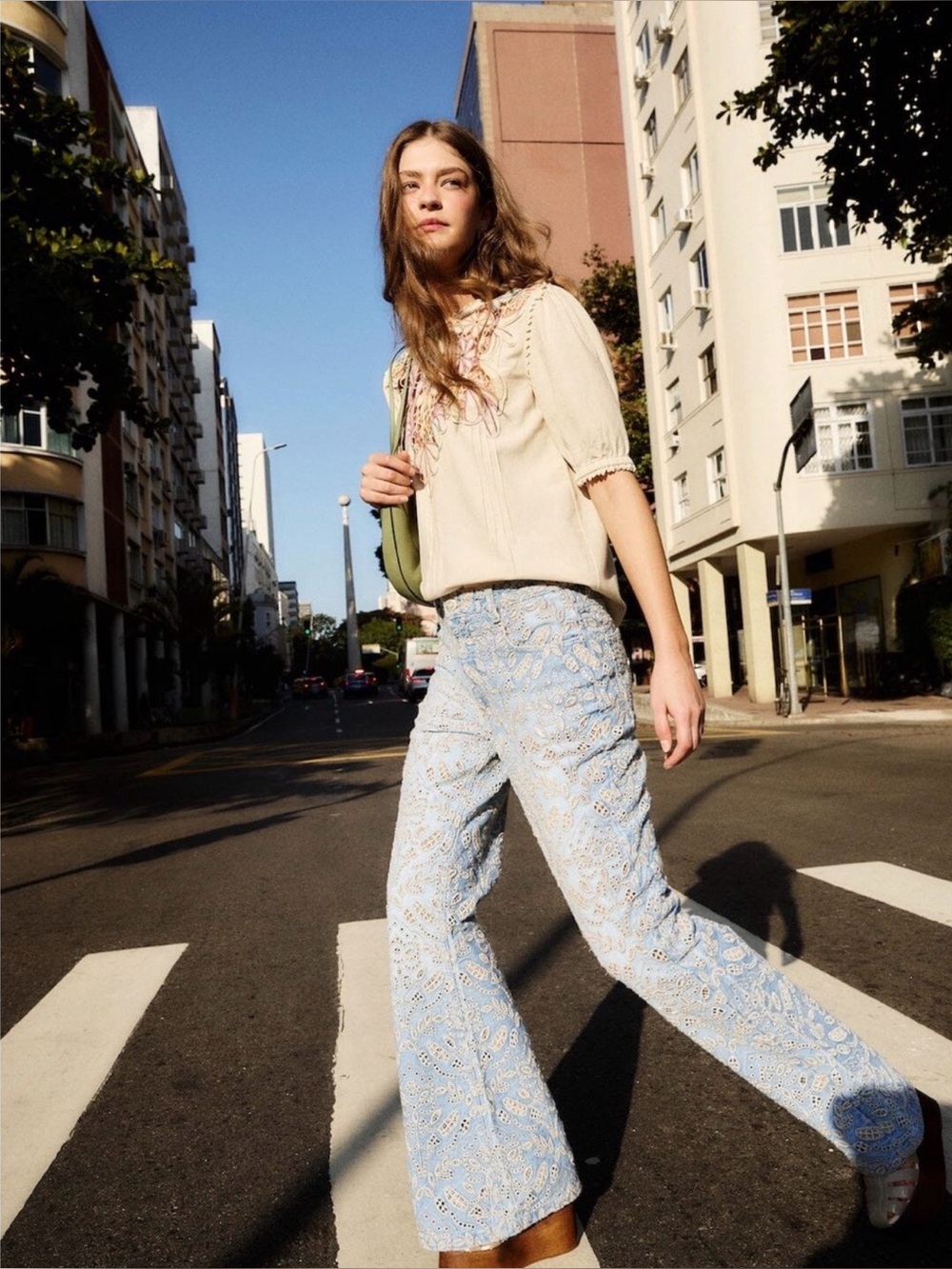 FARM Rio Denim Eyelet Pockets Flare Pants